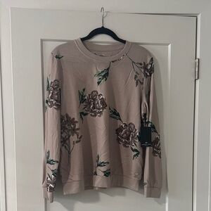 Andrew Marc Floral Print Sweatshirt in Taupe and Green